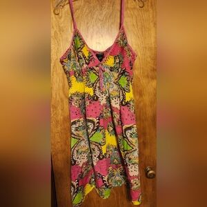 RUE 21 Thin Shoulder Straps Elastic below Breast Line Multi-Colored V-Neck Dress